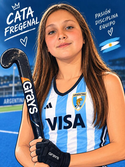 Catalina con la camiseta de hockey de Argentina